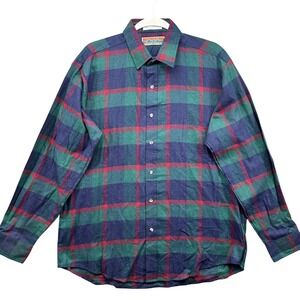 Rugged Terrain Shirt Mens Large Green Blue Red Plaid Button Down Guatemala
